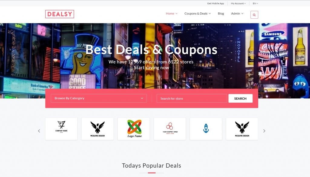 Dealsy - Deals & Coupons Theme + Admin Website Template