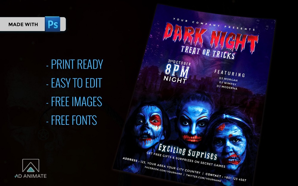 Dark Night - Halloween Party Flyer Design Corporate Identity Template