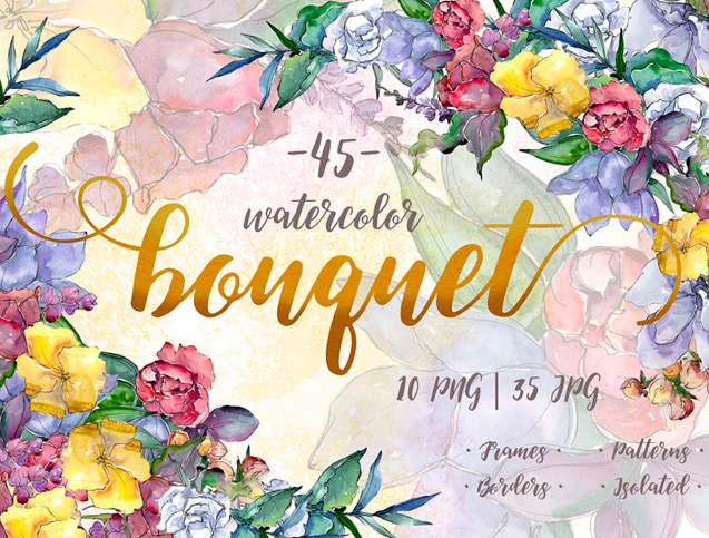 Watercolor Bouquet PNG Flower Set - Illustration
