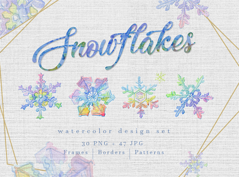 Watercolor Colorful Snowflakes PNG