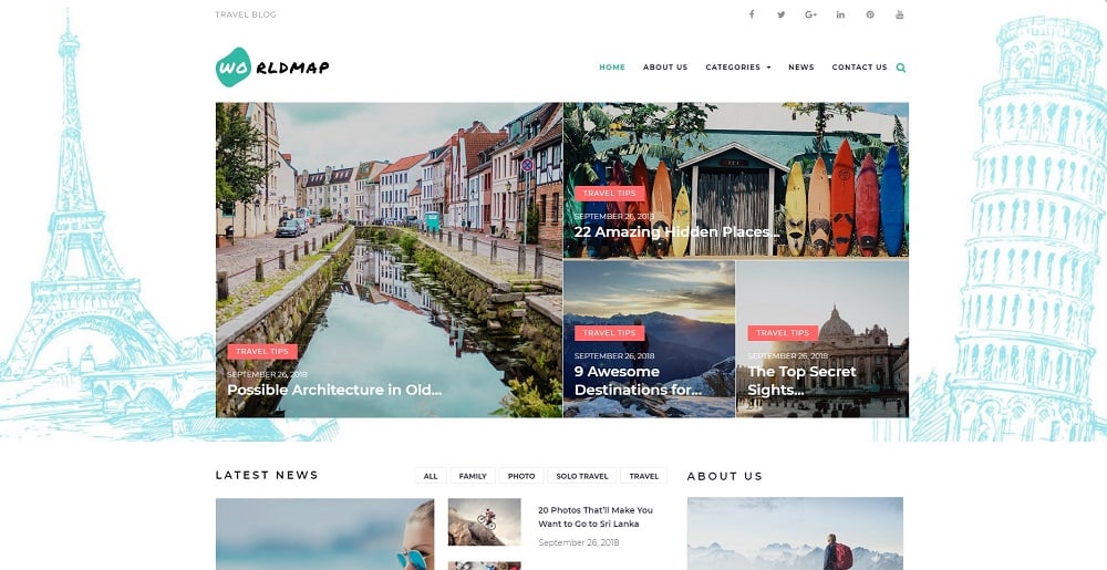 WorldMap - Travel Photo Blog Elementor WordPress Theme