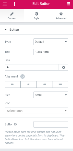 elementor button content menu tab