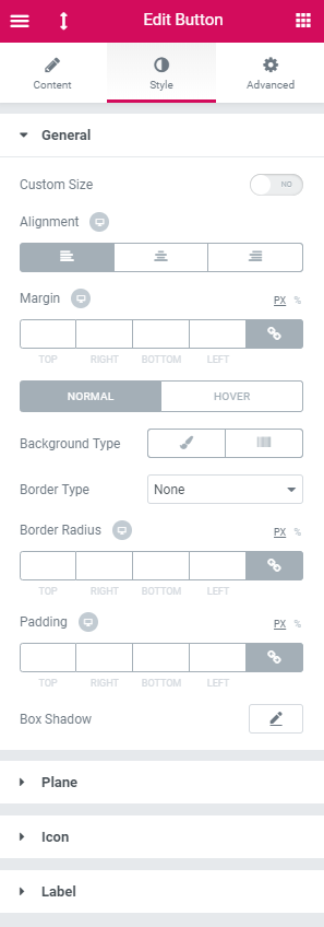 jetelements button style menu tab