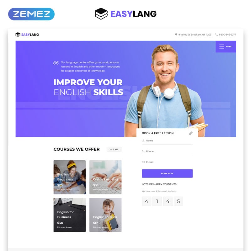 Language School One Page Landing Page Template