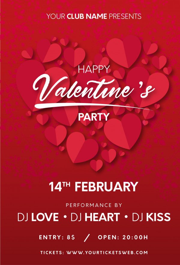 Valentine’s Day Freepik party-poster-with-hearts