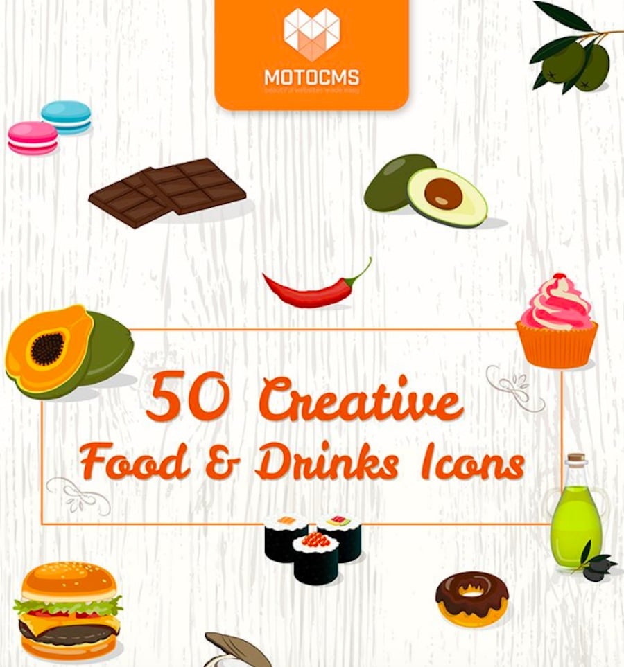 50 Food & Drinks Icons Iconset Template