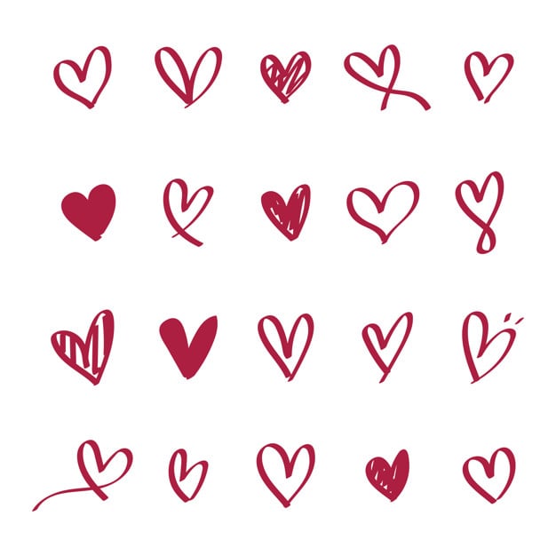 Collection of illustrated heart icons