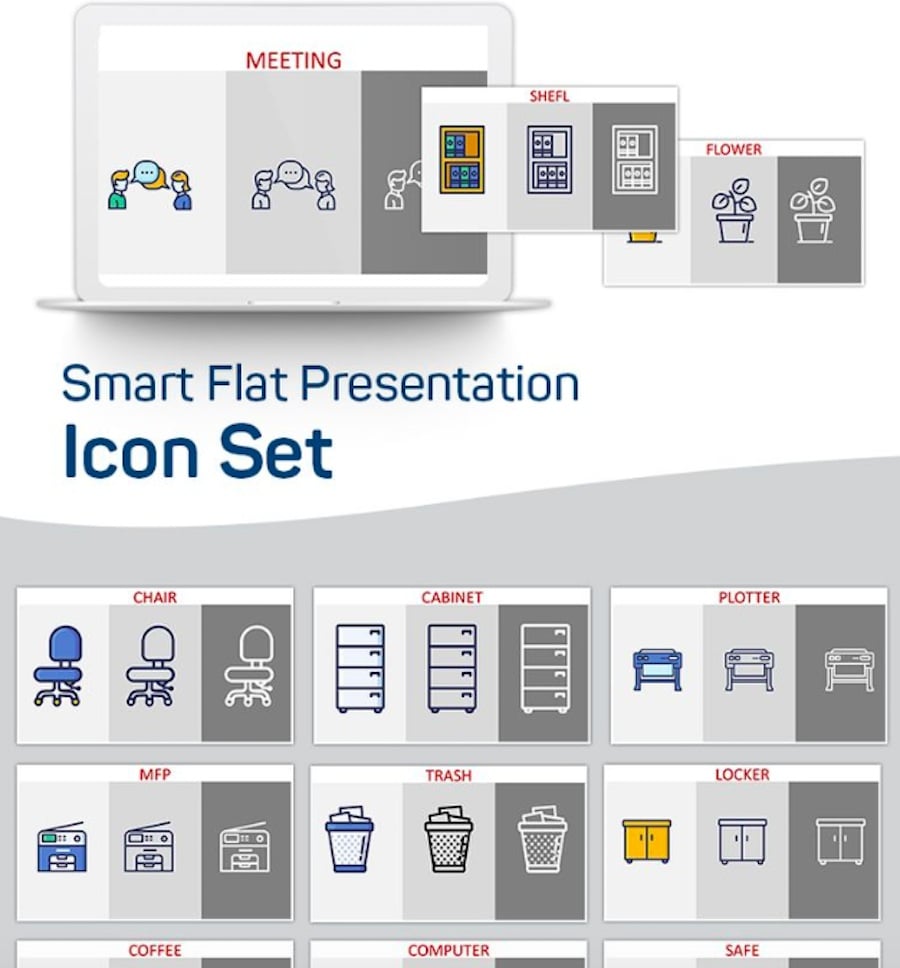 Smart Flat Presentation PowerPoint Iconset Template