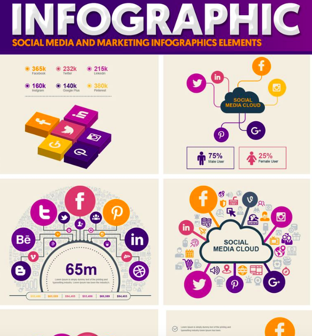 Social Media and Marketing Vector Elements Pack Infographic Elements