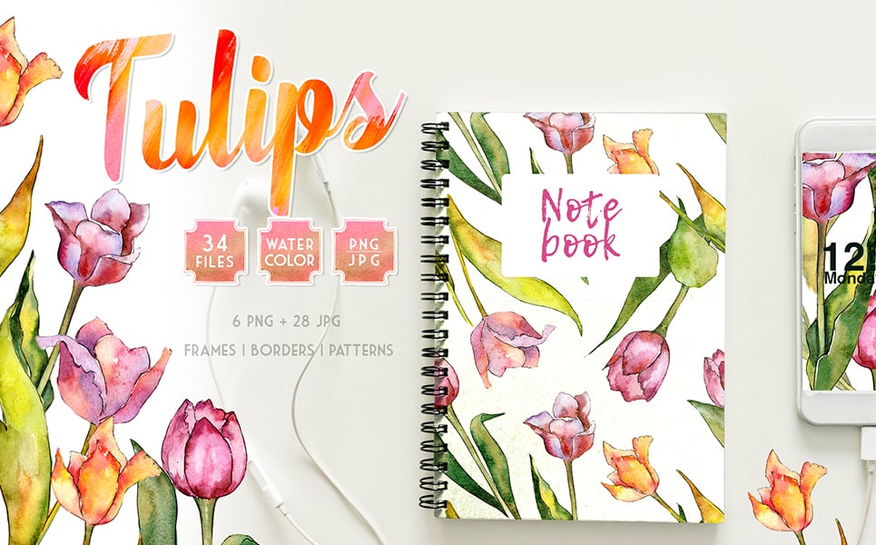Tulips for Love Watercolor png Illustration