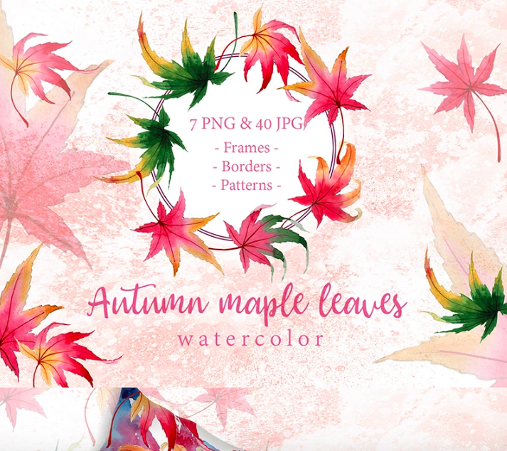 Autumn Maple Leaves PNG Watercolor Creative Set Illustration