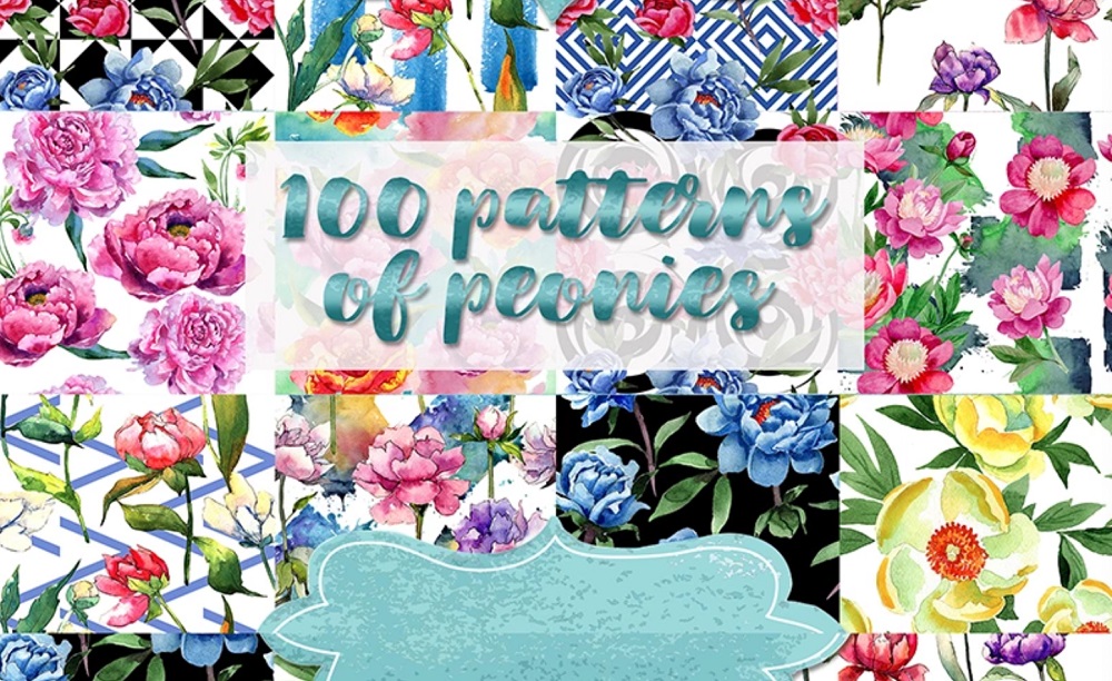 Wonderful 100 Patterns of Peonies JPG Set Illustration