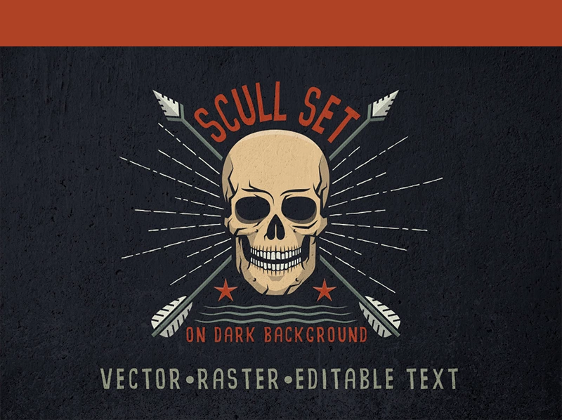 Skull Logo Set on Dark Illustration