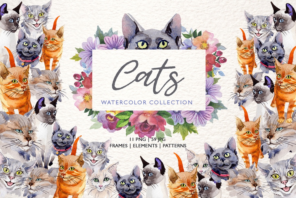 Cats Watercolor png Illustration.