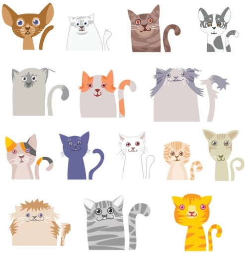 cats with different emotions illustrations