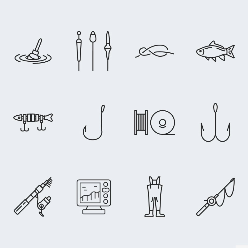 Fishing vector icons vol.1 Iconset Template.
