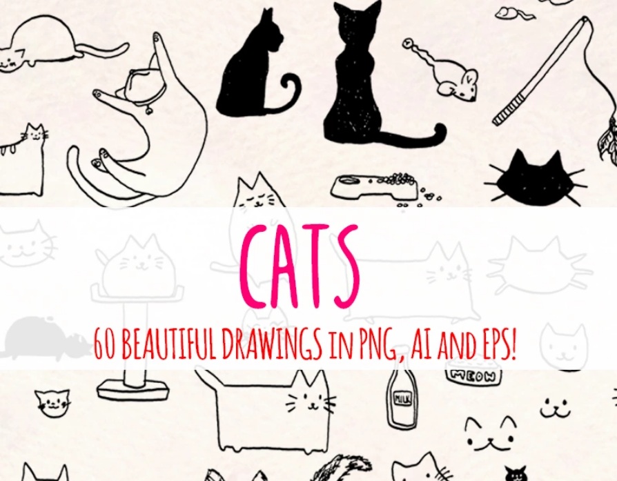 60 Kitty Cat Elements Illustration.