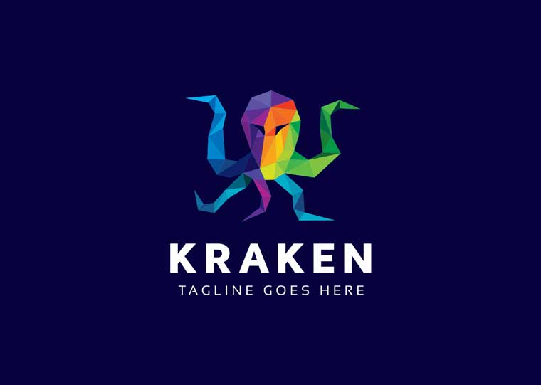 Kraken Octopus Polygon Colorful Logo Template.