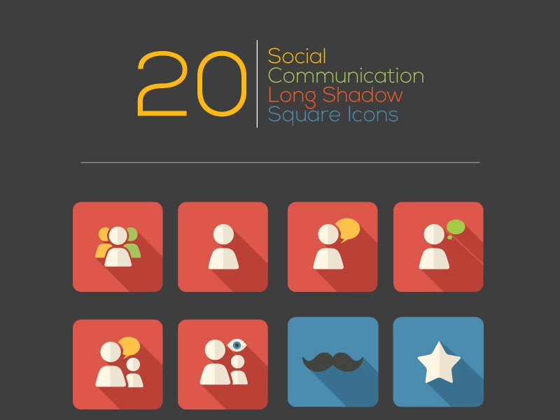 Social Communication Long Shadow Square Iconset Template.
