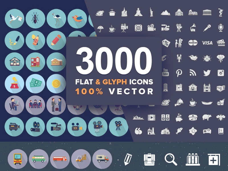 Jumbo Flat-Glyph Icons Pack Iconset Template.