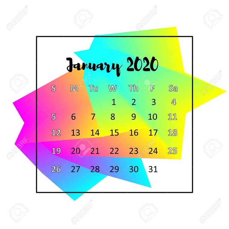 January 2020 calendar.