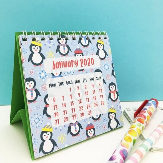 Free Cute January 2020 Calendar.