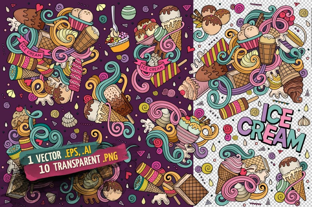 Ice Cream Doodles Designs Set Corporate Identity Template