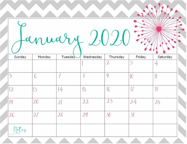 Free January Calendar 2020.