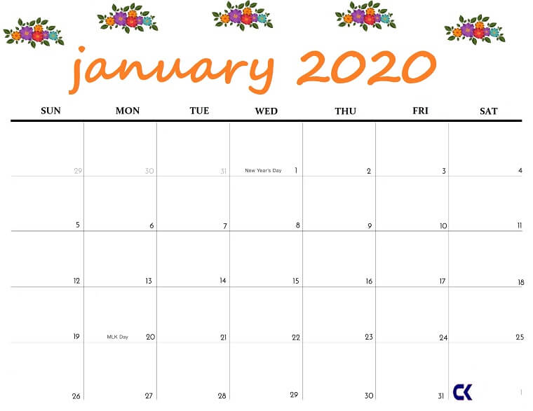 January 2020 Calendar.