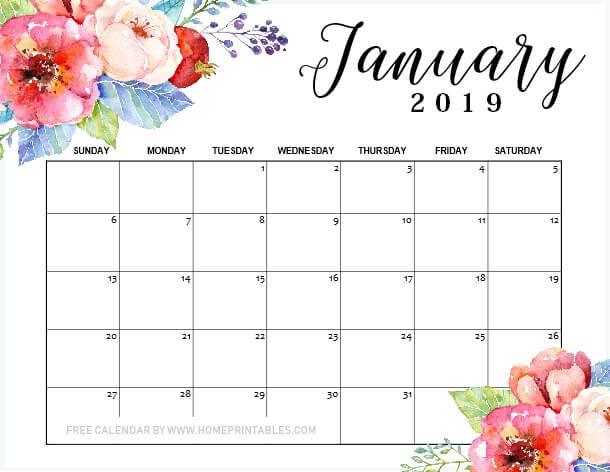 Floral January calendar.