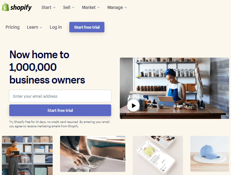 That is how Shopify homepage looks like.