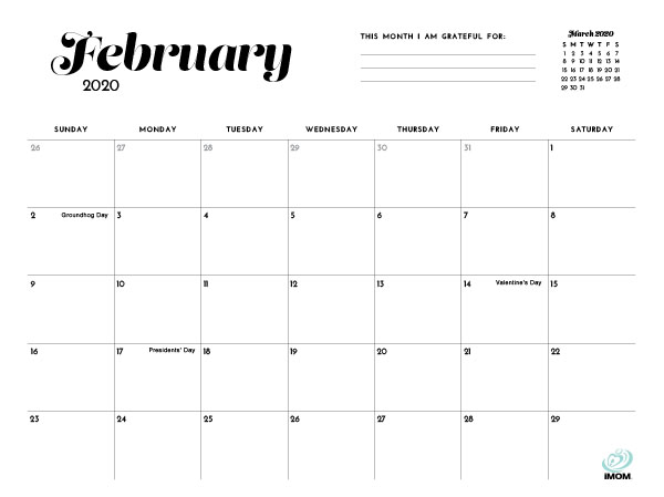 February printable calendar