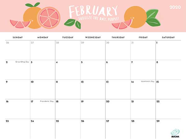 2020 February food calendar.