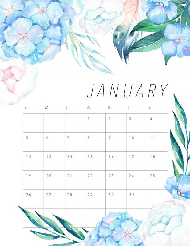 2020 January calendar.