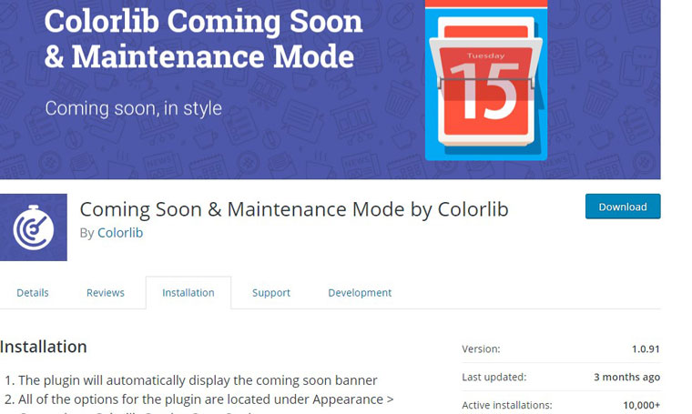 WordPress plugin Coming Soon & Maintenance Mode.