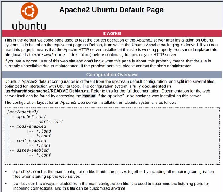 Ubuntu default page.