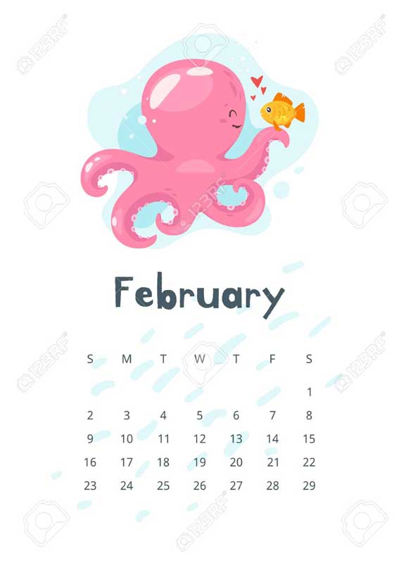 February 2020 calendar page.