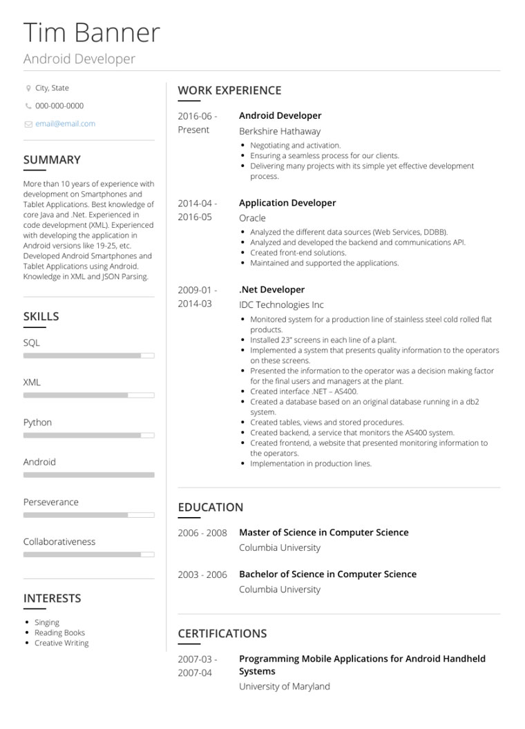 Android Developer Resume Example 2.