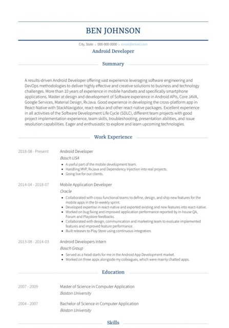 Android Developer Resume Tips and Templates
