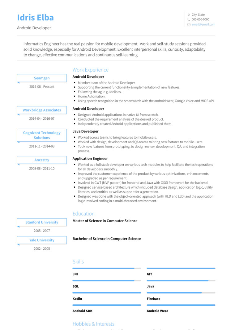 Android Developer Resume Example 4.