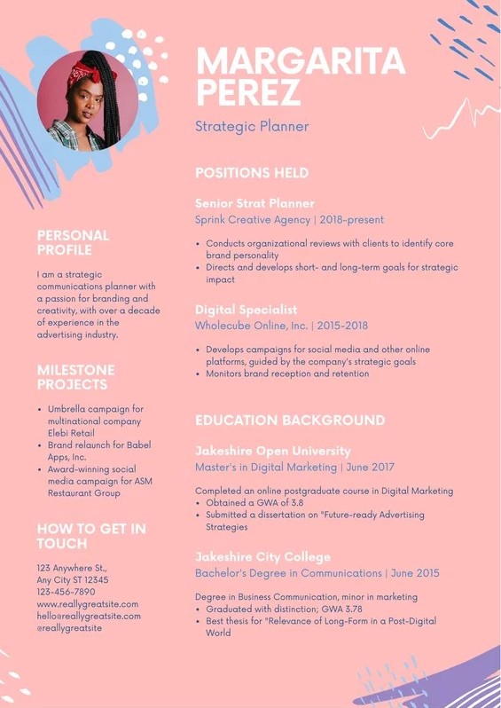Pastel Pink Playful Doodles Advertising Resume.