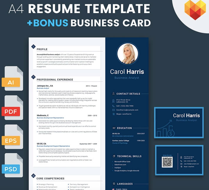 Carol Harris - Business Analyst and Financial Consultant Resume Template.