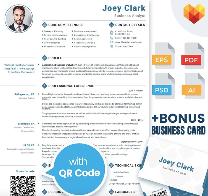 Joey Clark - Business Analyst and Financial Consultant Resume Template.