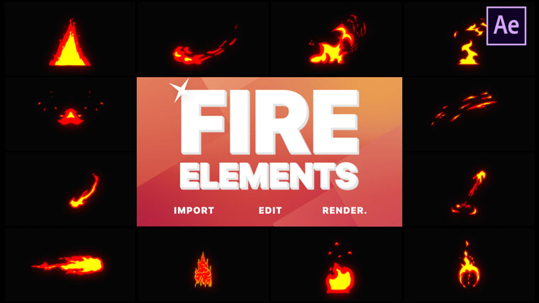 Cartoon Fire Elements After Effects Intro.