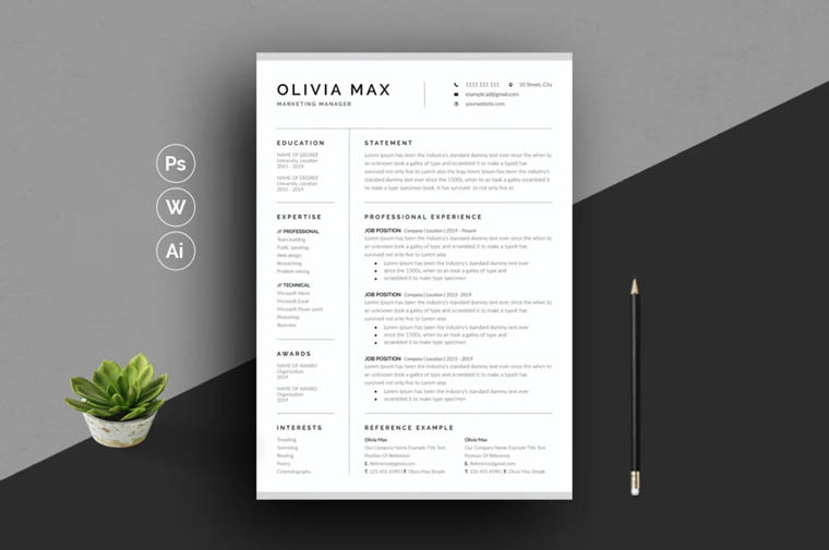 Olivia Max Minimal Resume Template.