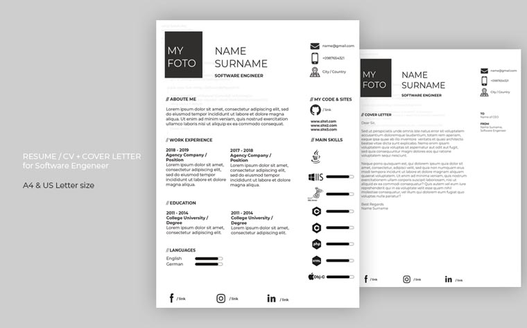 Clean CV for Software Engineer Resume Template.