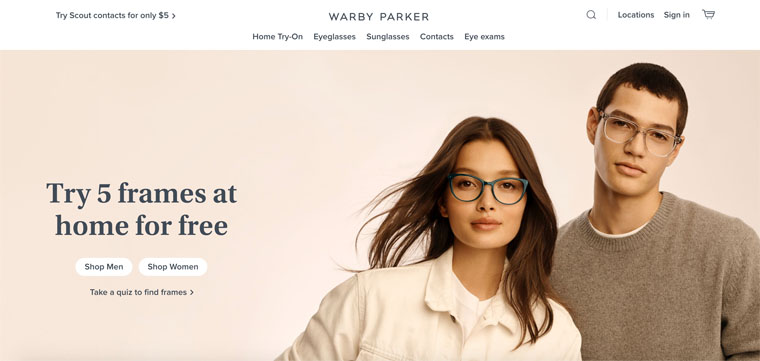 Warby parker main page.