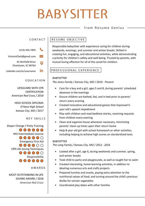 resume sample for nanny job