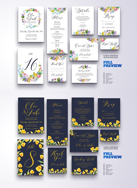 Floral wedding invitation bundle.