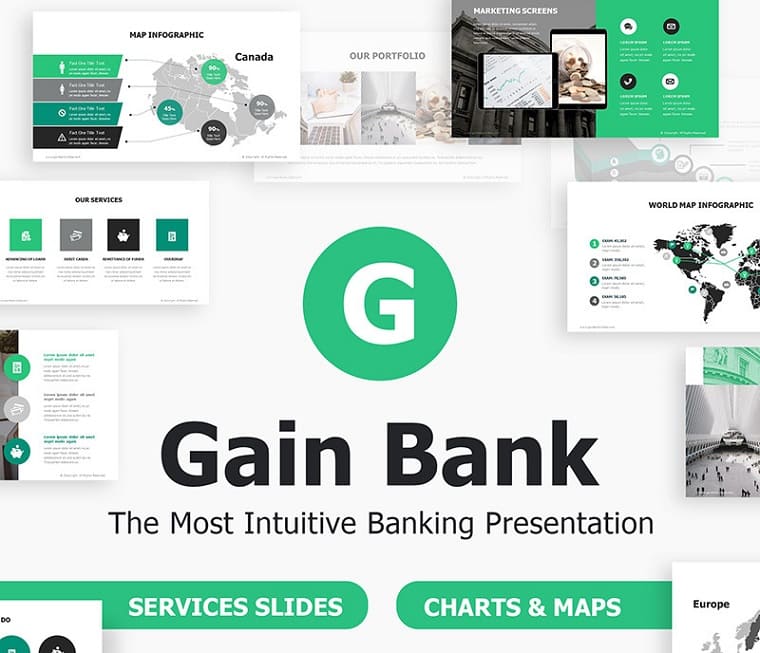 Gain Bank Intuitive Banking PowerPoint Template.